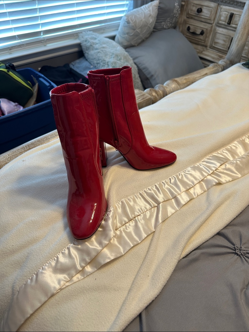 Aldo Red Patent High Heel Ankle Boots